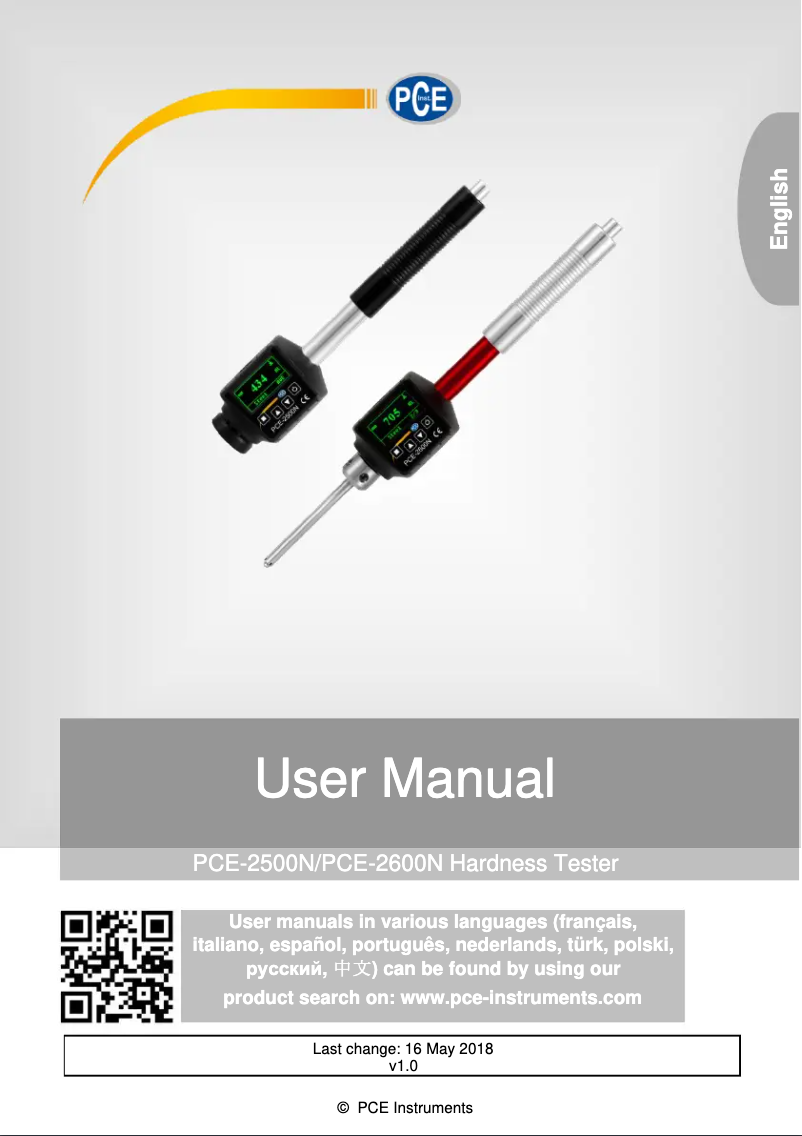 Page 1 de la notice Manuel utilisateur PCE Instruments PCE-2500N