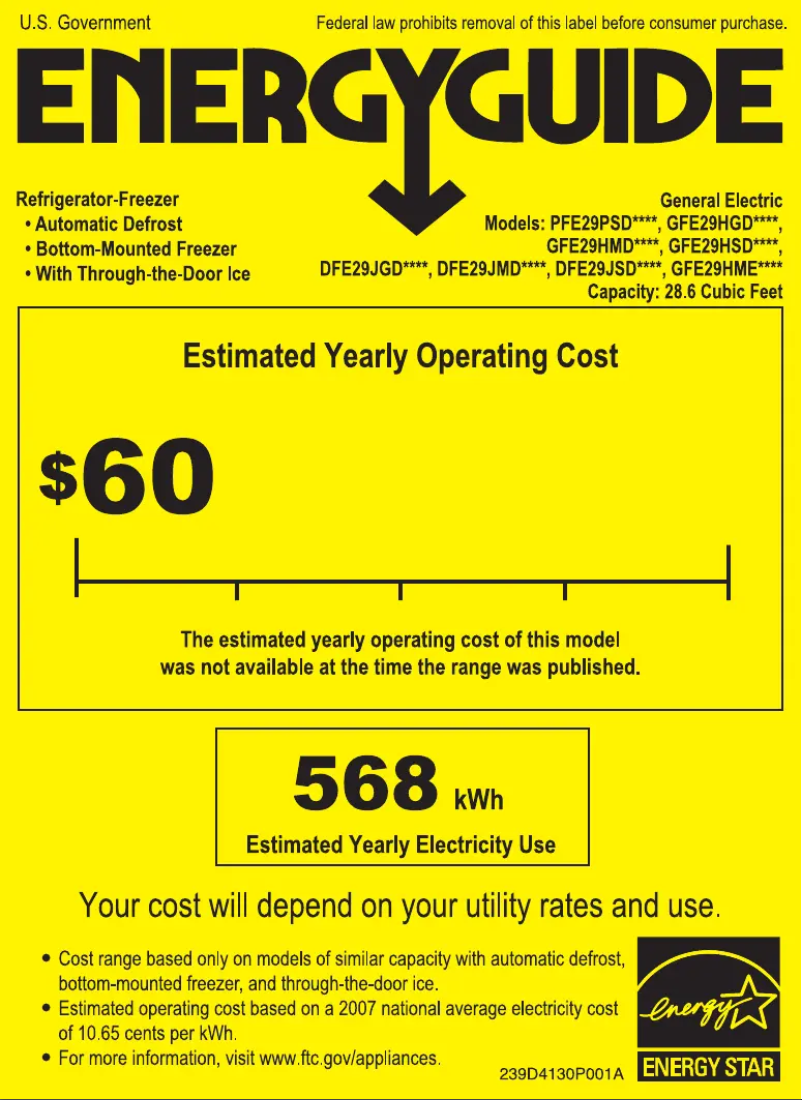 Page 1 de la notice Label énergétique GE GFE29HMDES