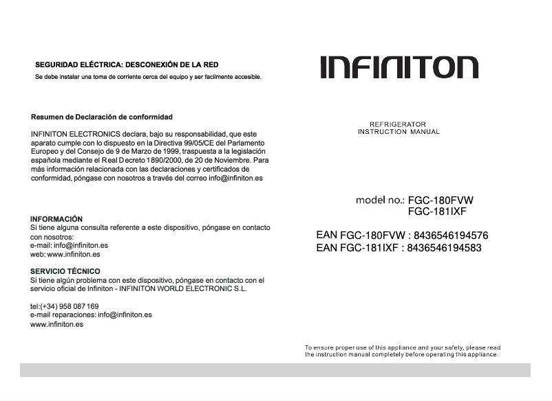 Page n°1 - Manuel utilisateur Infiniton FGC-180 FVW