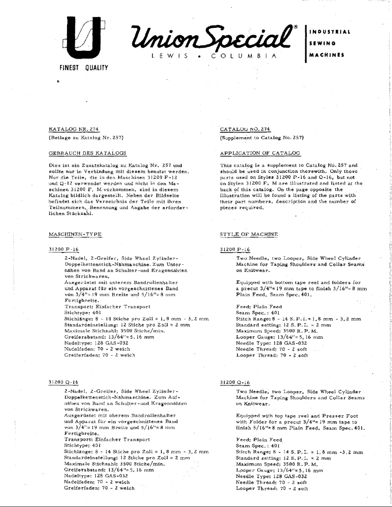 Page 1 de la notice Manuel utilisateur Union Special 31200P16