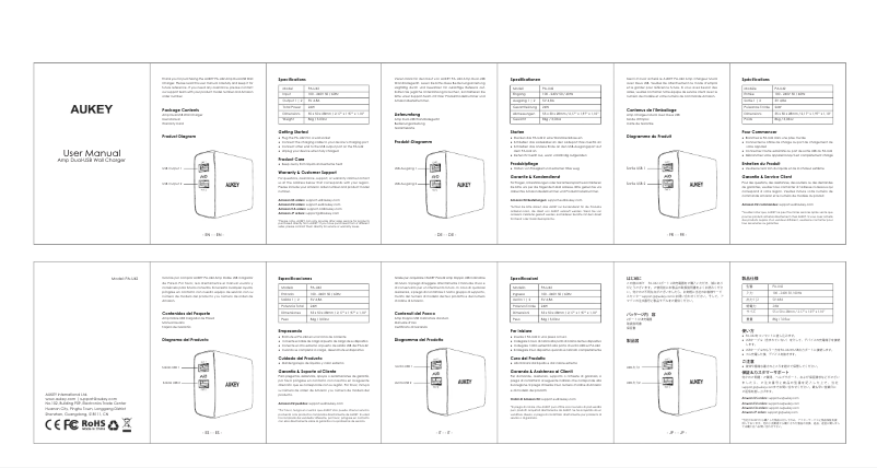 Page 1 de la notice Manuel utilisateur Aukey PA-U42