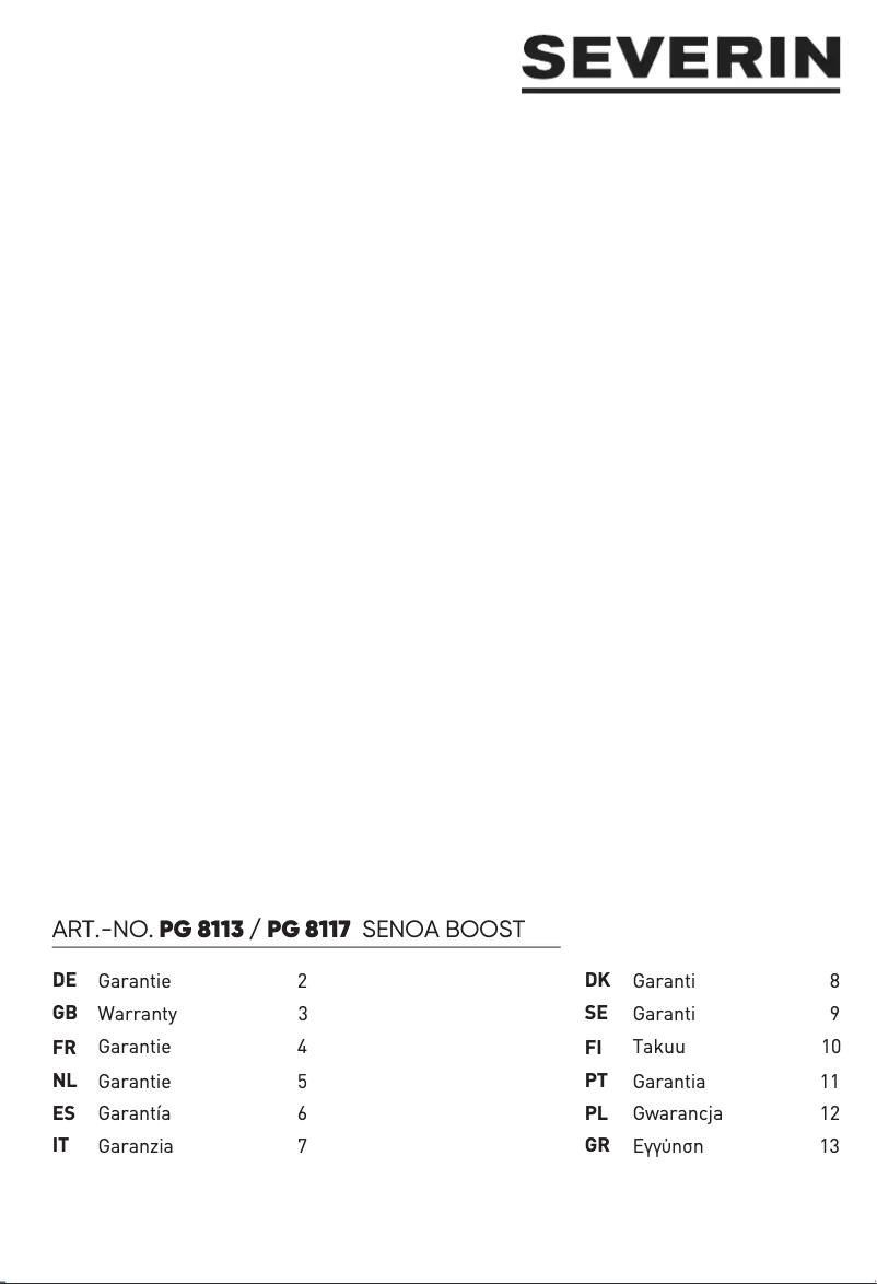 Page n°1 - Informations de garantie Severin Senoa Boost PG 8113