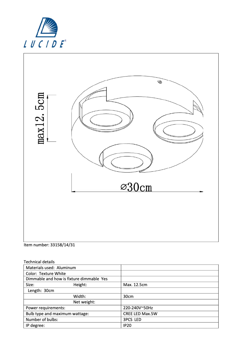 Page 1 de la notice Manuel utilisateur Lucide Mitrax 33158/14/31