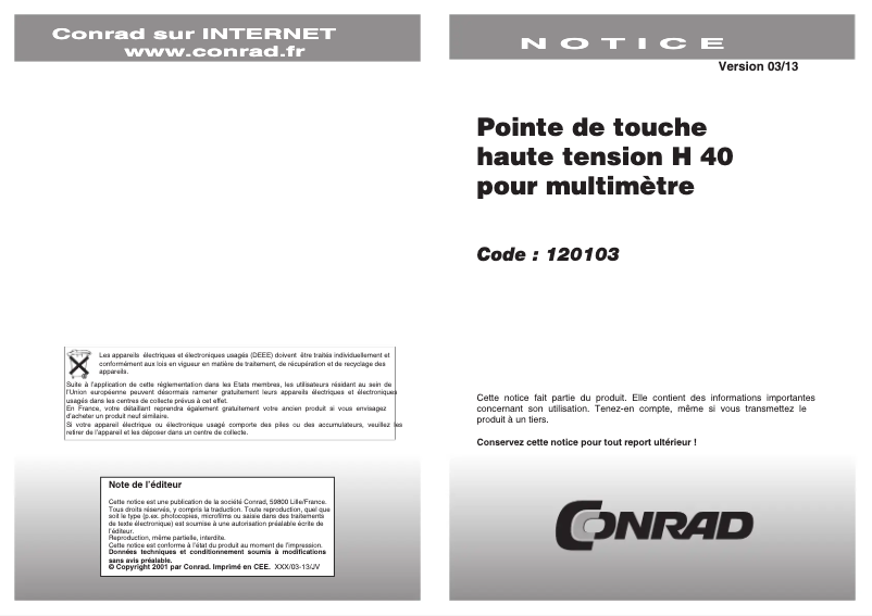 Page 1 de la notice Manuel utilisateur Voltcraft HVP-40
