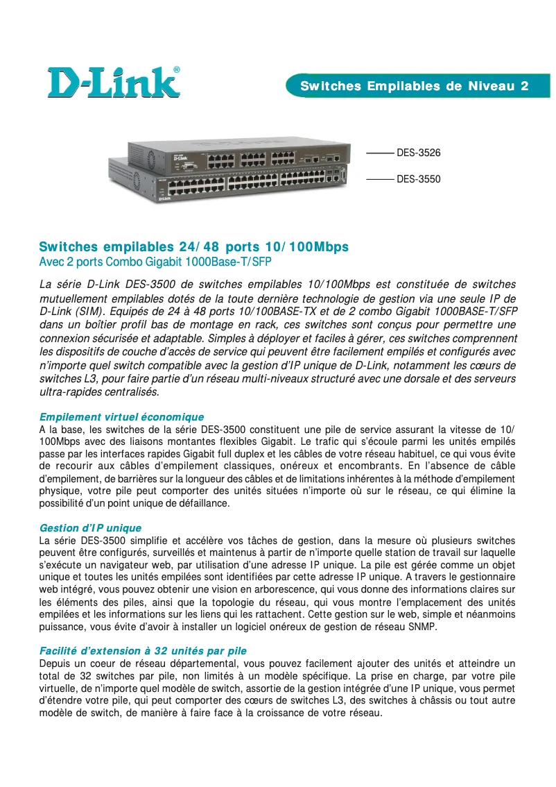 Image de la première page du manuel de l'appareil DES-3550