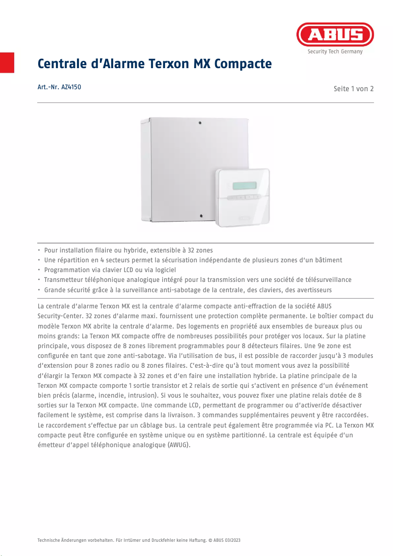 Page n°1 - Fiche technique Abus AZ4150
