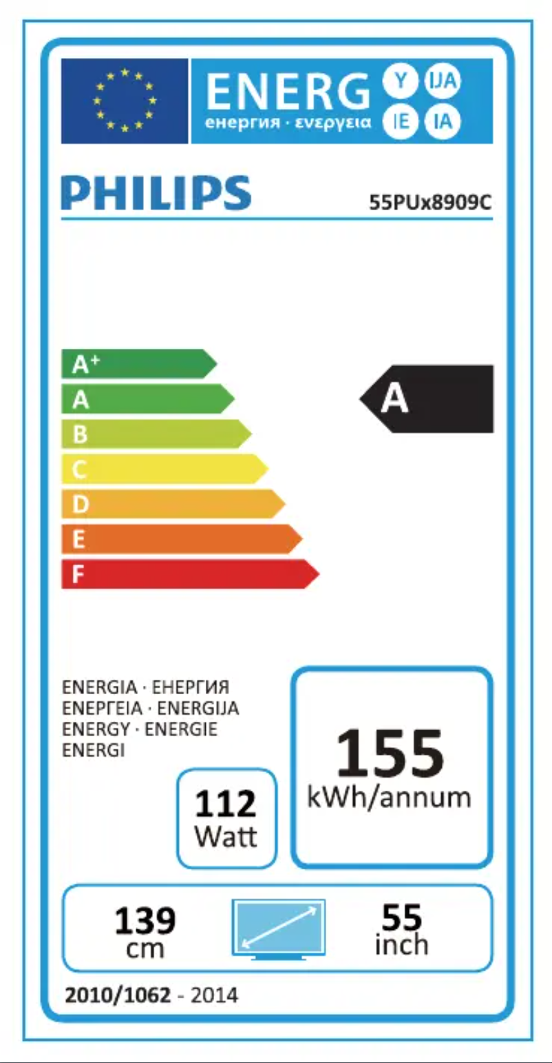 Page 1 de la notice Label énergétique Philips 8900 Curved series 55PUS8909C