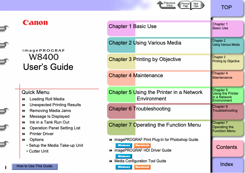 Page 1 de la notice Manuel utilisateur Canon W8400Pg