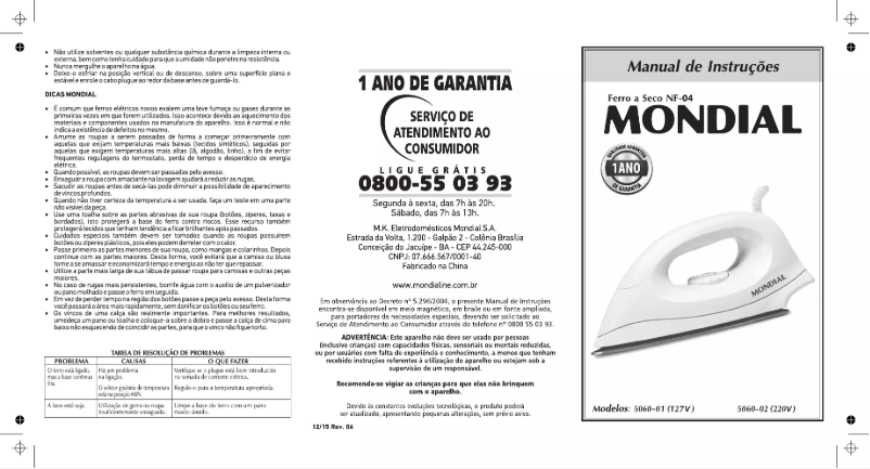 Page 1 de la notice Manuel utilisateur Mondial NF-04