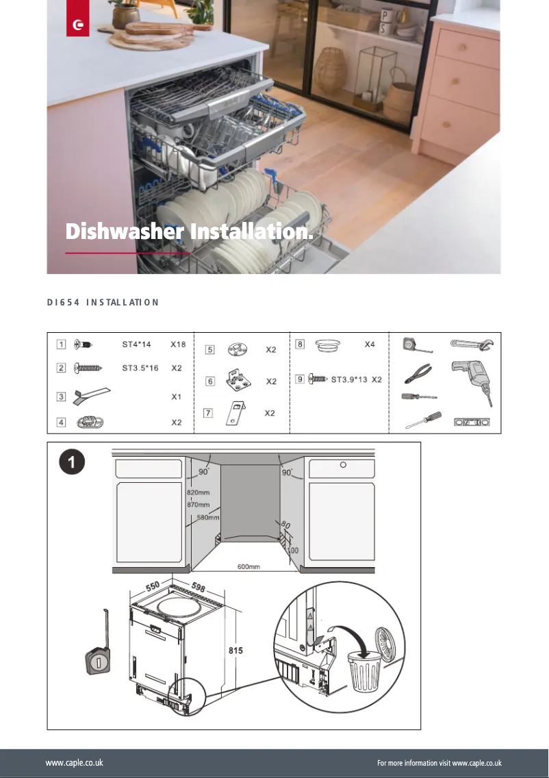 Page 1 de la notice Guide d'installation Caple DI654