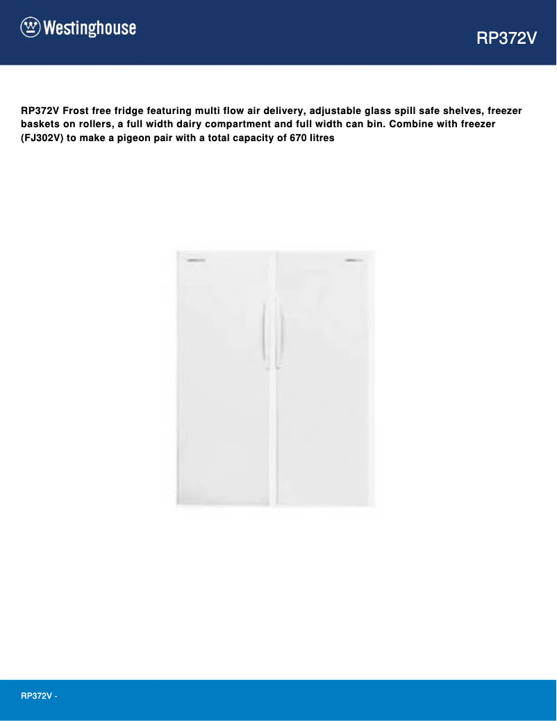 Page 1 de la notice Fiche technique Westinghouse RP372V