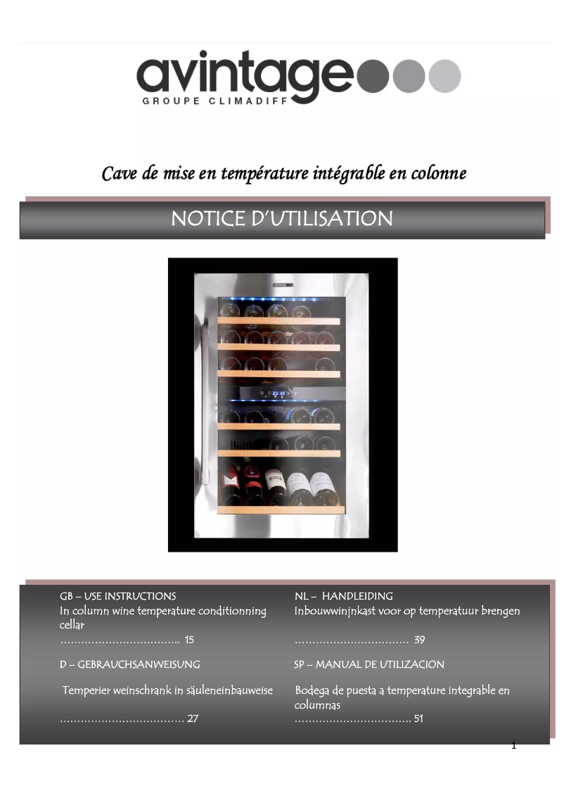Page n°1 - Manuel utilisateur Avintage AV46CDZI-1