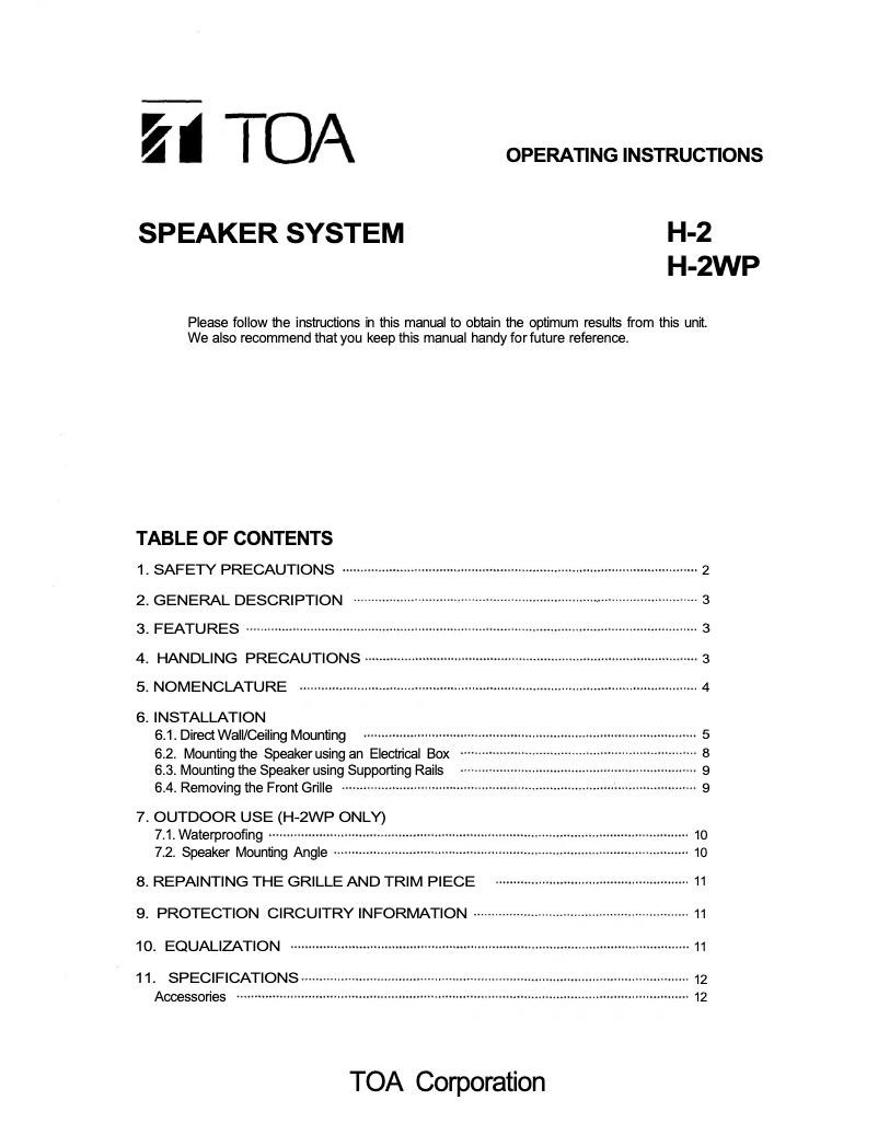 Image de la première page du manuel de l'appareil H-2