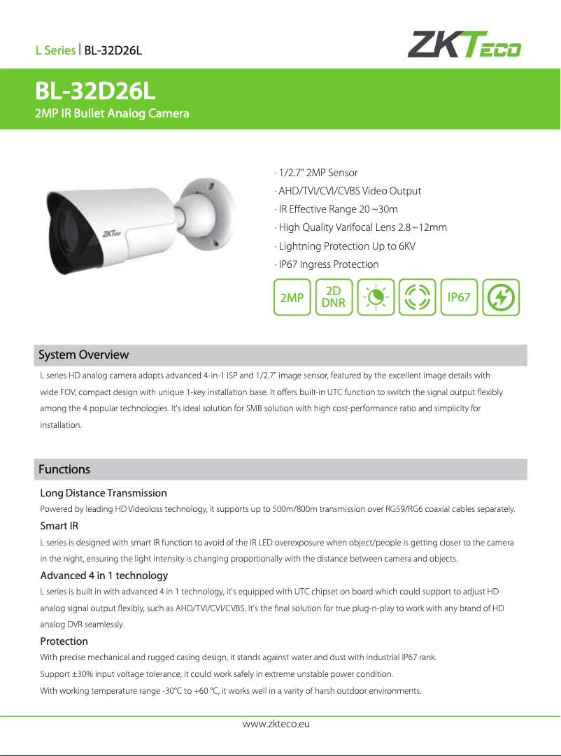 Page n°1 - Manuel utilisateur ZKTeco BL-32D26L