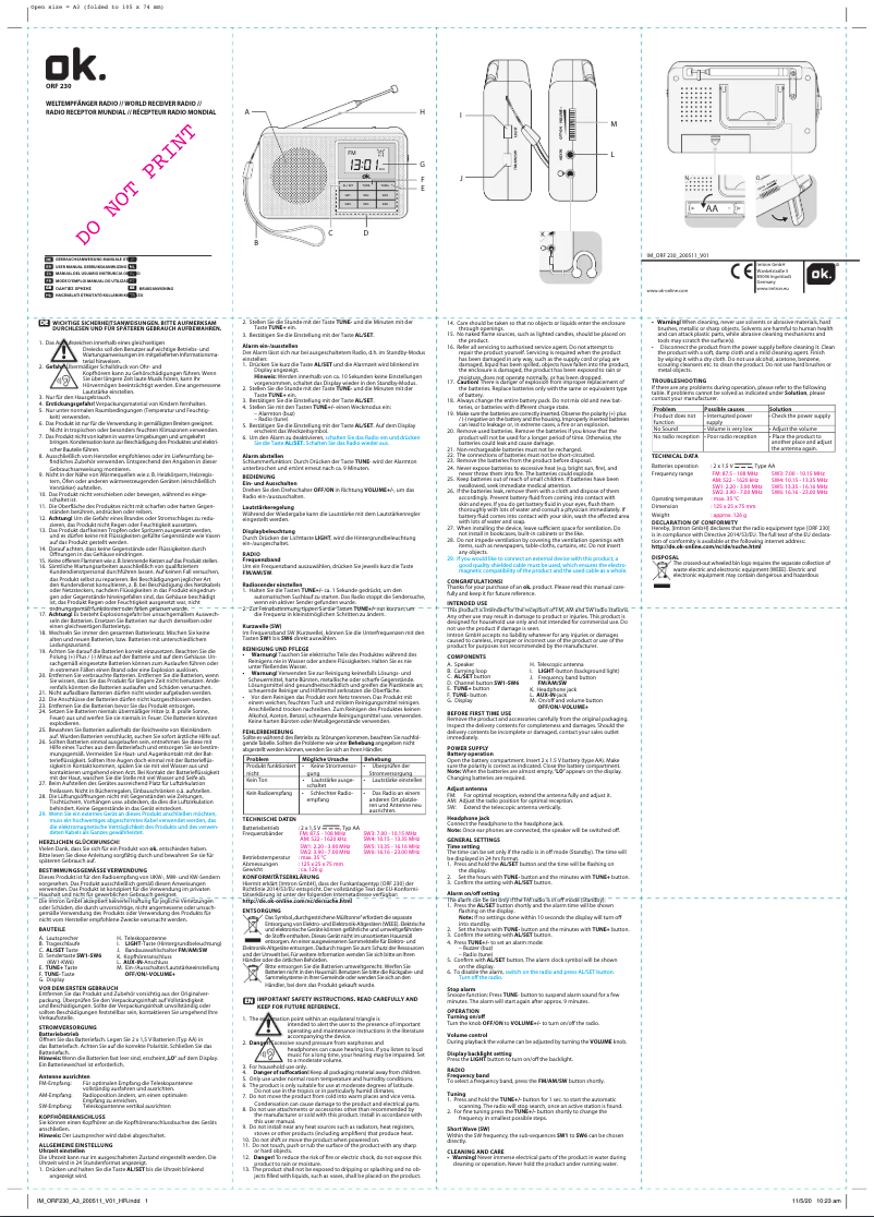 Page n°1 - Manuel utilisateur OK ORF 230
