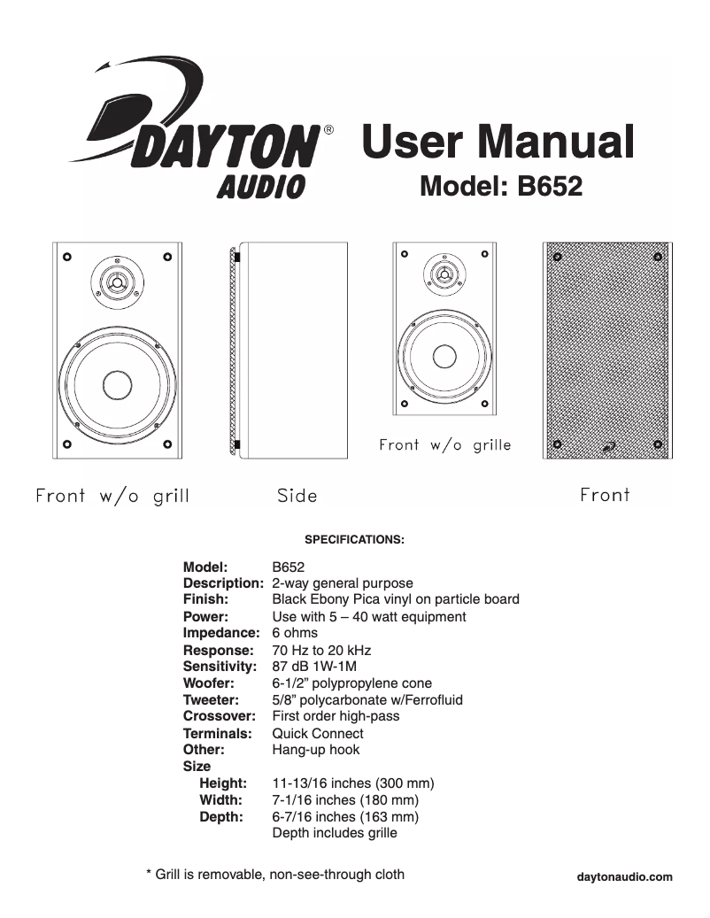 Page 1 de la notice Manuel utilisateur Dayton Audio B652