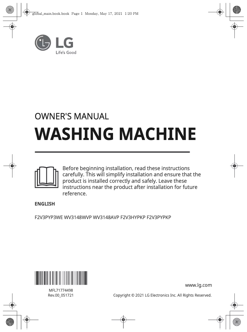 Page 1 de la notice Manuel utilisateur LG WV3148AVP