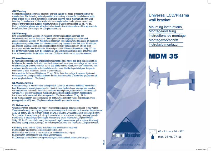 Page n°1 - Manuel utilisateur Mount Massive MSM35