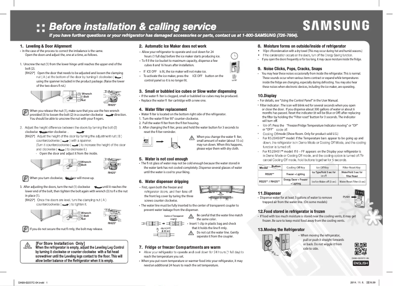 Page 1 de la notice Guide de démarrage rapide Samsung RS25H5A38S8