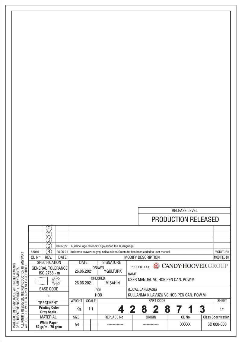 Page 1 de la notice Manuel utilisateur Candy CH64EXCP
