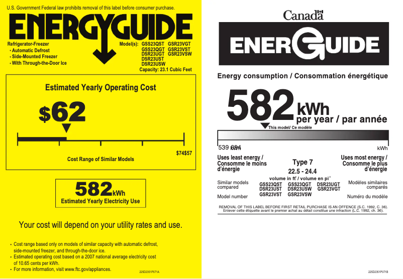 Page n°1 - Label énergétique GE GSS23QGTWW