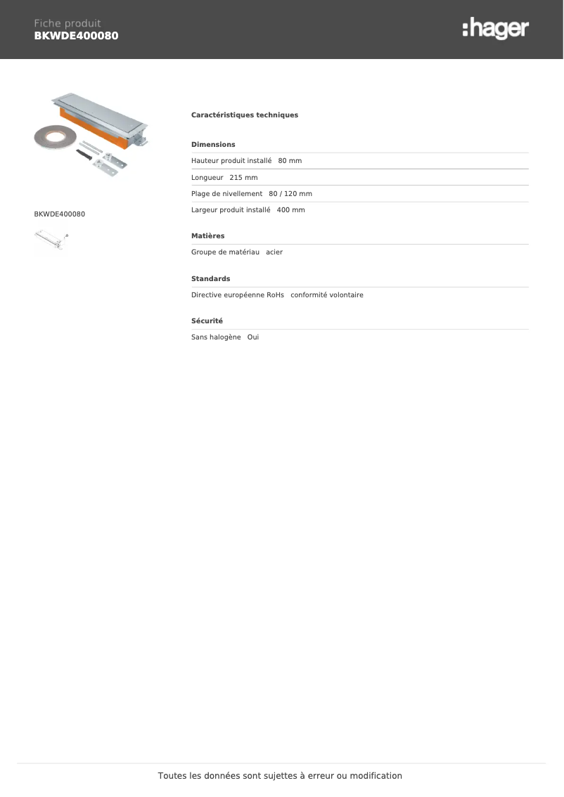 Image de la première page du manuel de l'appareil BKWDE400080