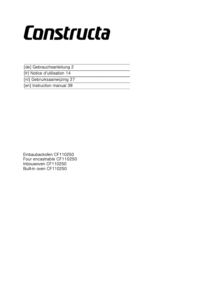 Page n°1 - Manuel d'utilisation et d'entretien Constructa CF110250