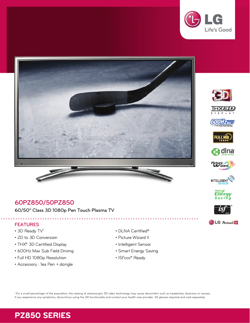 Page n°1 - Fiche technique LG 60PZ850