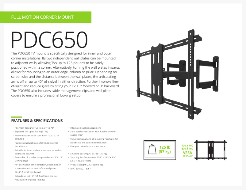 Page 1 de la notice Fiche technique Kanto PDC650