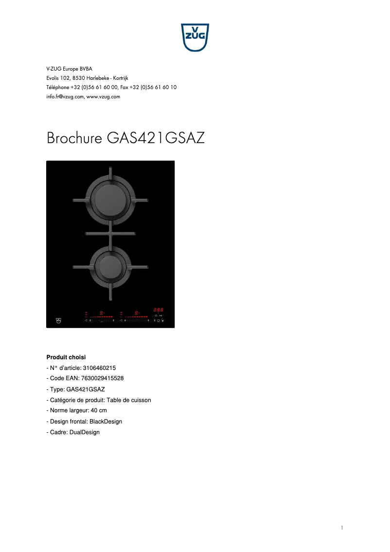 Image de la première page du manuel de l'appareil GAS421GSAZ