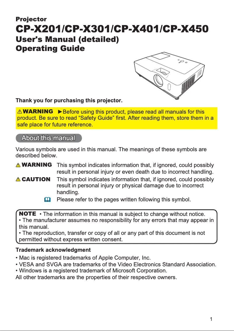 Page n°1 - Manuel utilisateur Hitachi CP-X450