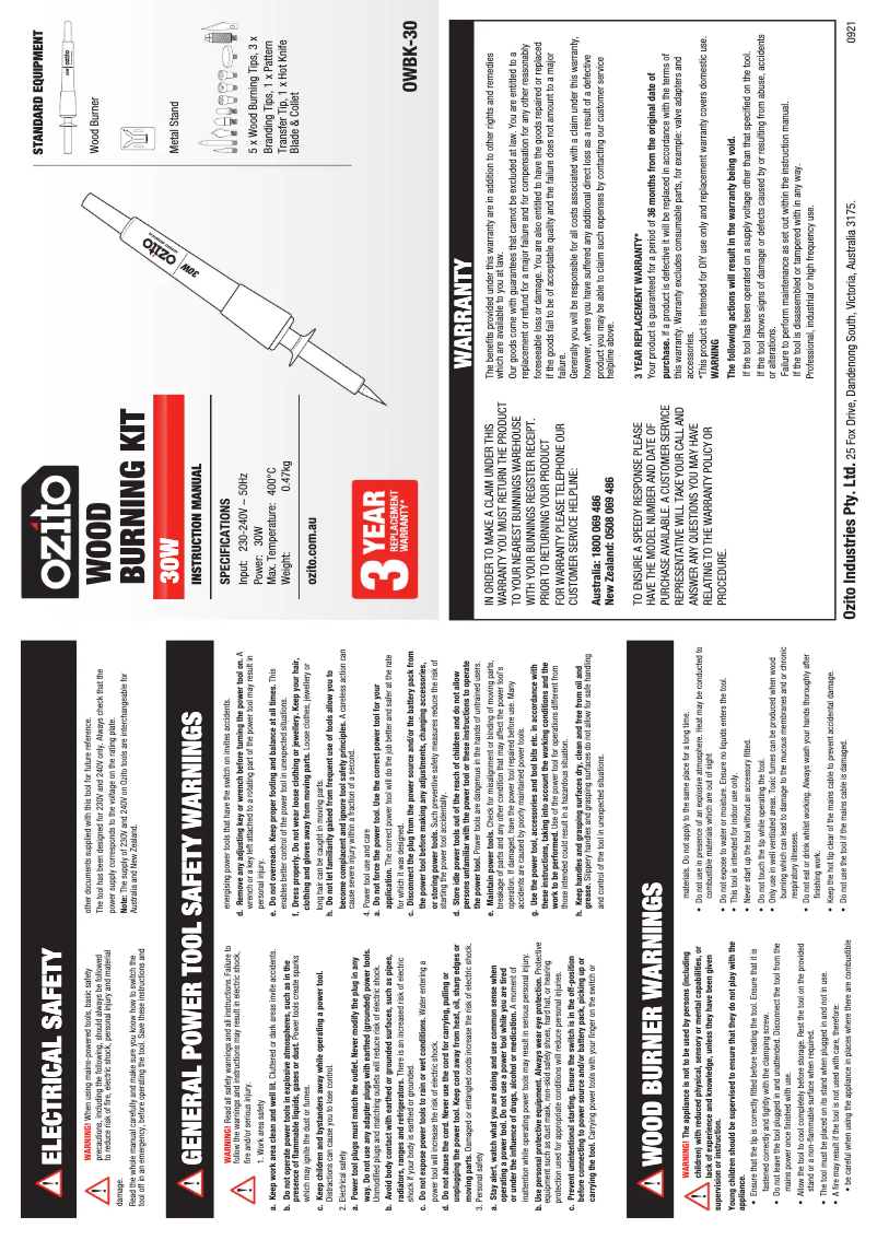 Página 1 del manual Manual de usuario Ozito OWBPK-23