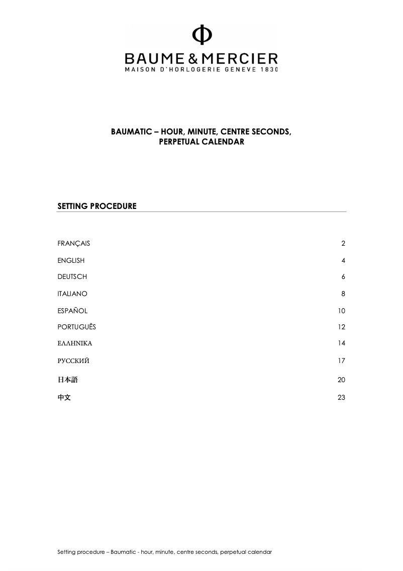 Page 1 de la notice Manuel utilisateur Baume & Mercier Clifton Baumatic 10583