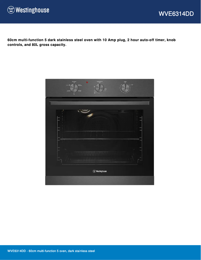Page 1 de la notice Fiche technique Westinghouse WVE6314DD