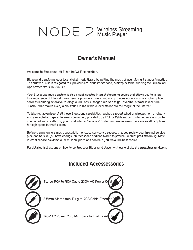 Page n°1 - Manuel utilisateur Bluesound NODE 2