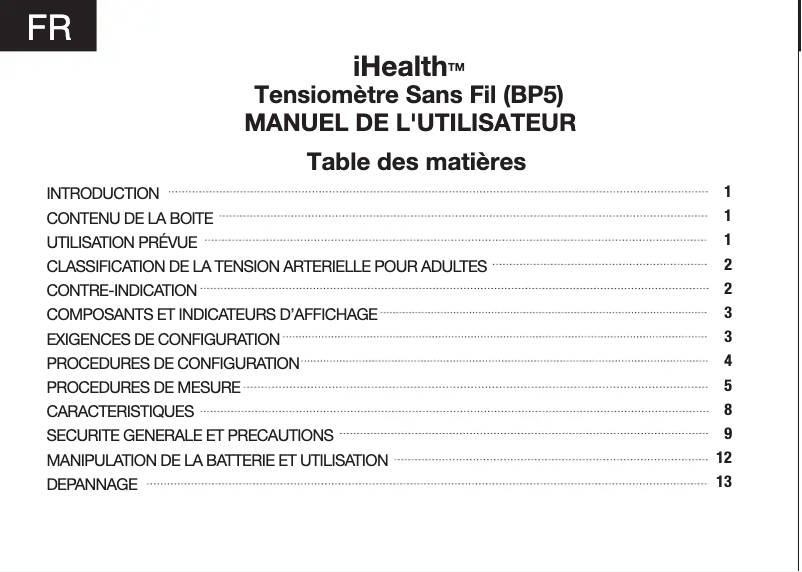 Image de la première page du manuel de l'appareil Blood pressure monitor BP5