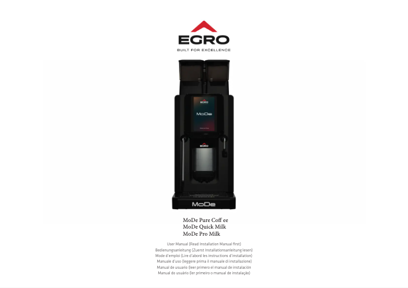 Image de la première page du manuel de l'appareil MoDe Quick Milk