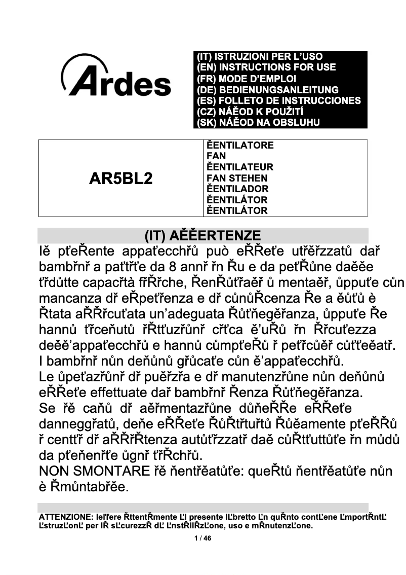 Page 1 de la notice Manuel utilisateur Ardes AR5BL2