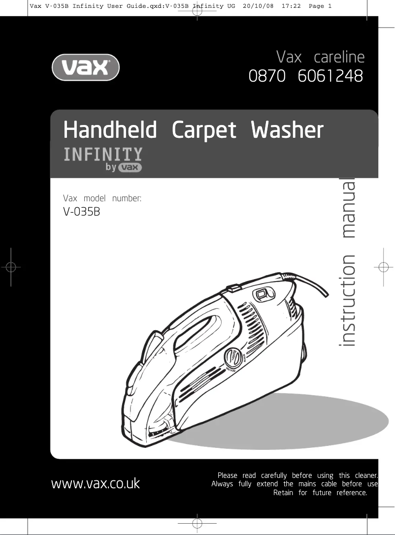 Page n°1 - Manuel utilisateur Vax Spot Scrubber V-035