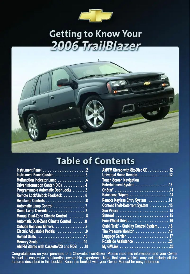 Image de la première page du manuel de l'appareil Trailblazer EXT (2006)