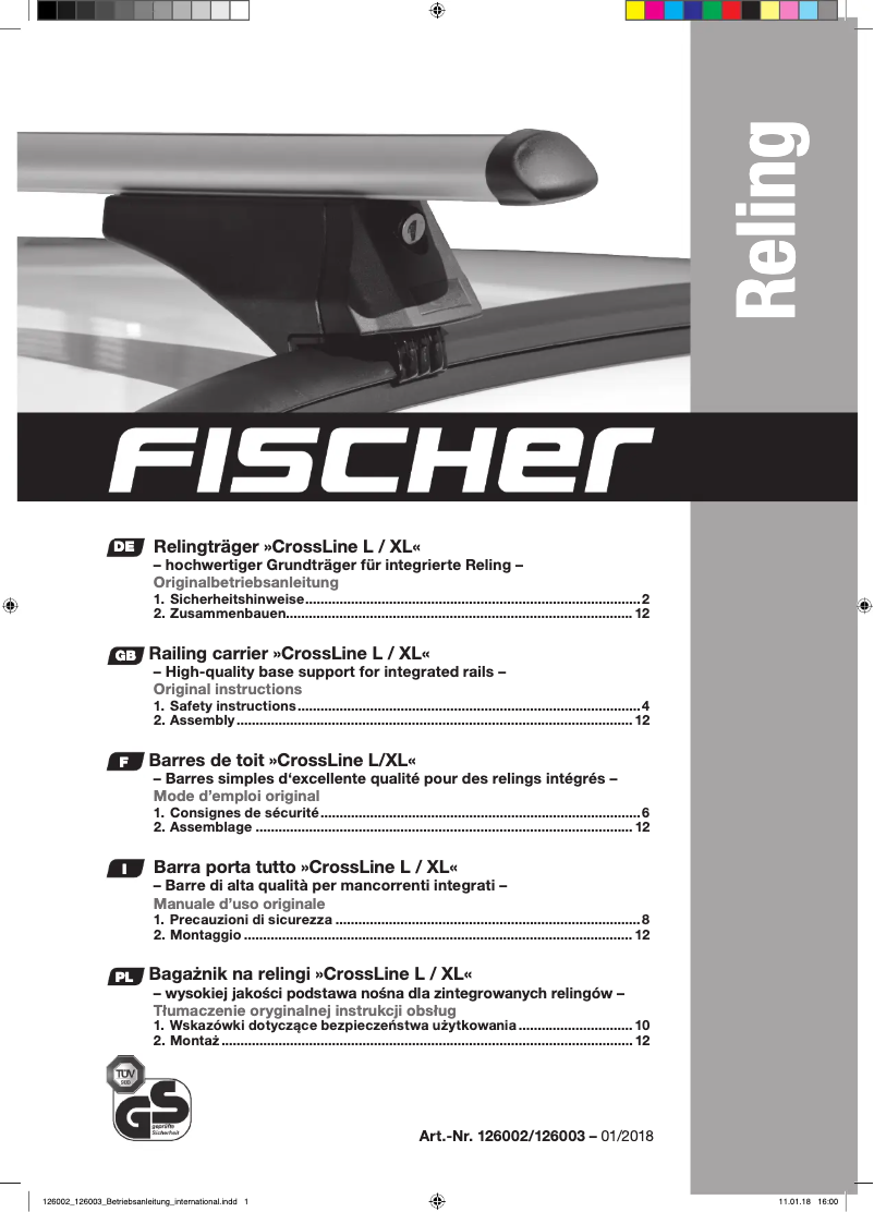 Page 1 de la notice Manuel utilisateur Fischer CrossLine XL
