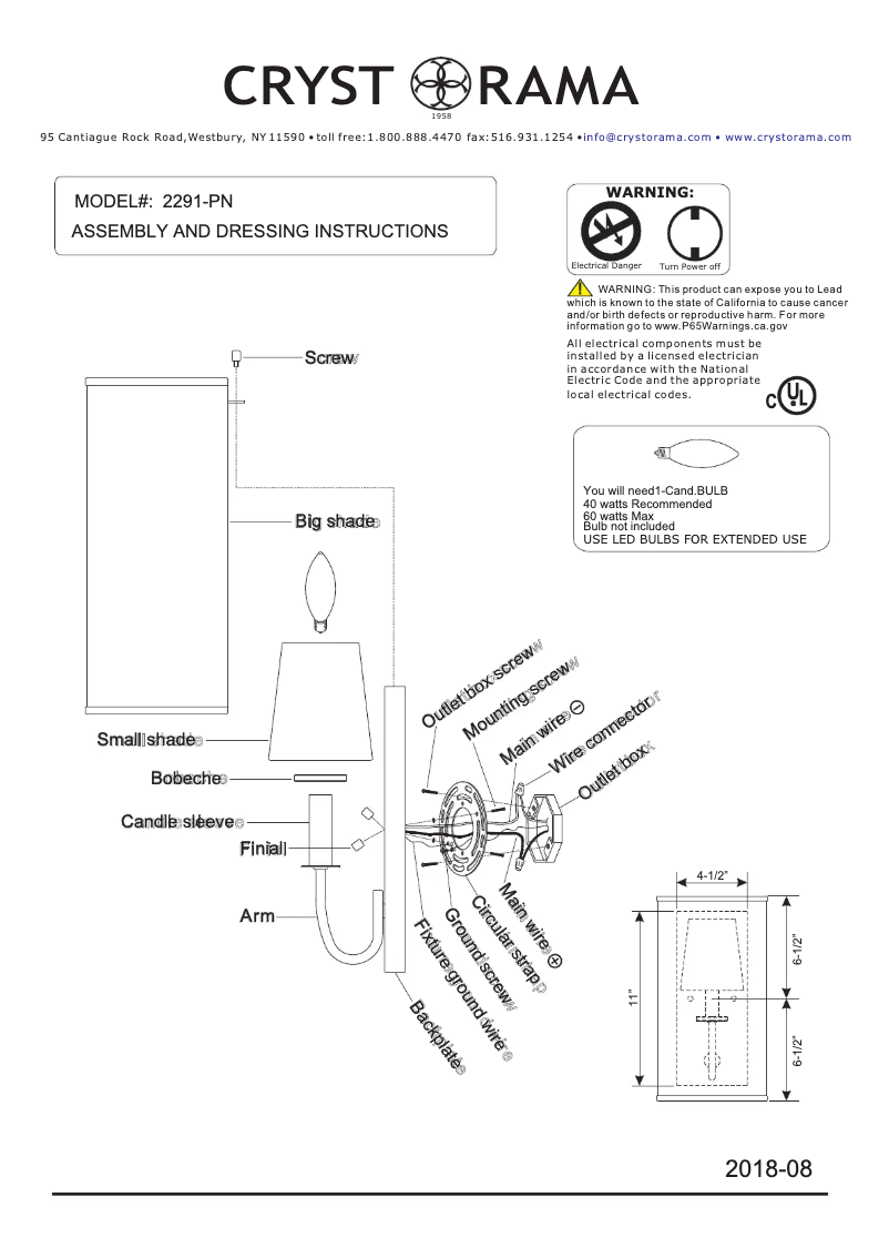 Page n°1 - Manuel utilisateur Crystorama Culver 2291-PN