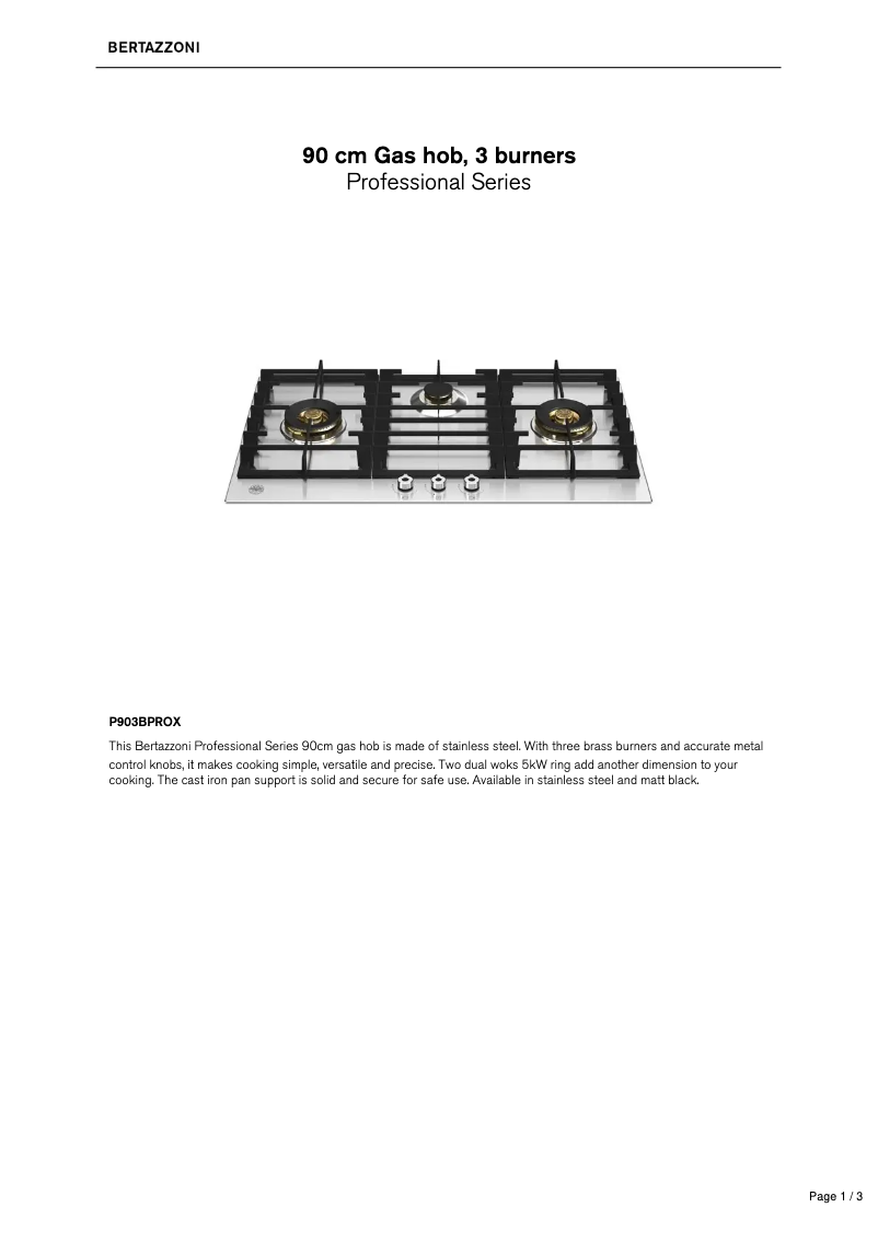Page 1 de la notice Manuel utilisateur Bertazzoni P903BPROX