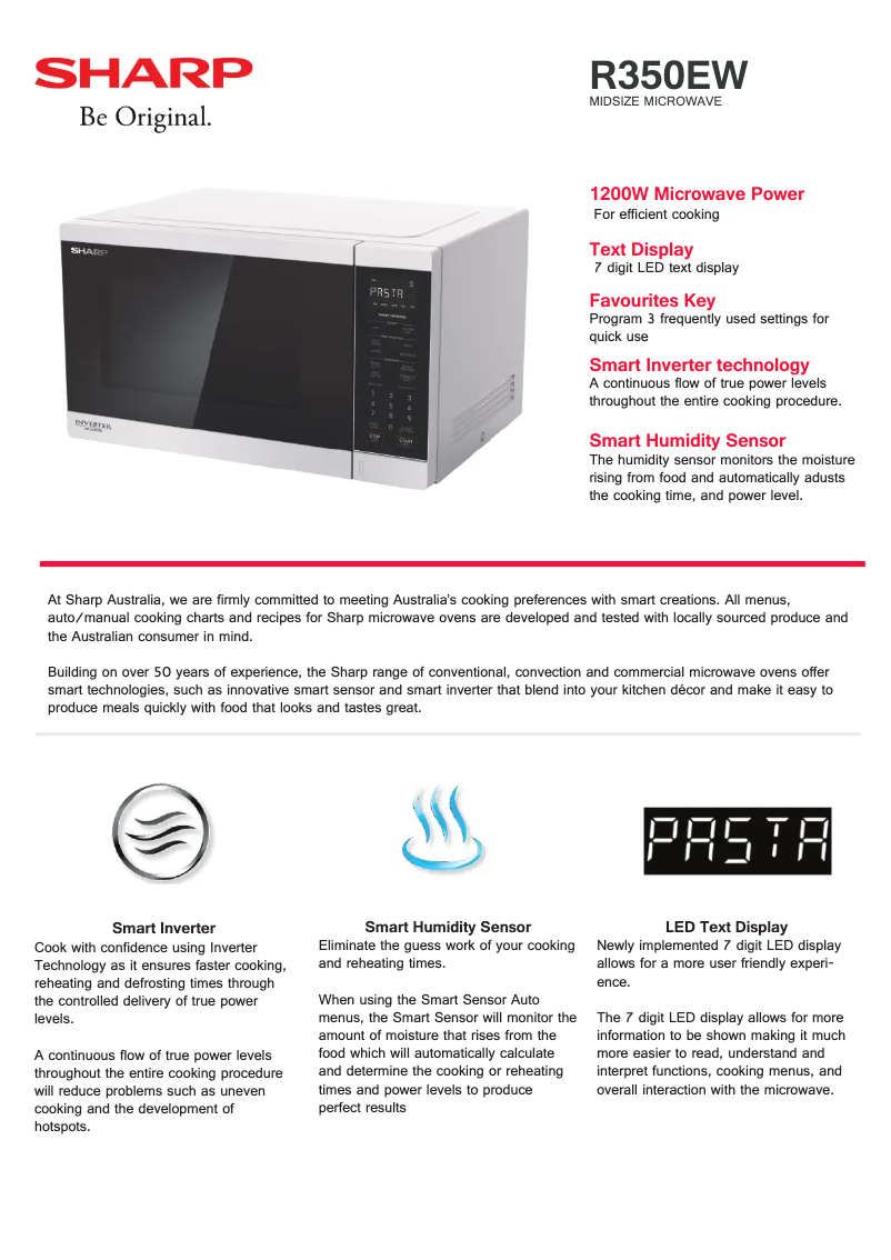 Page 1 de la notice Fiche technique Sharp R-350EW