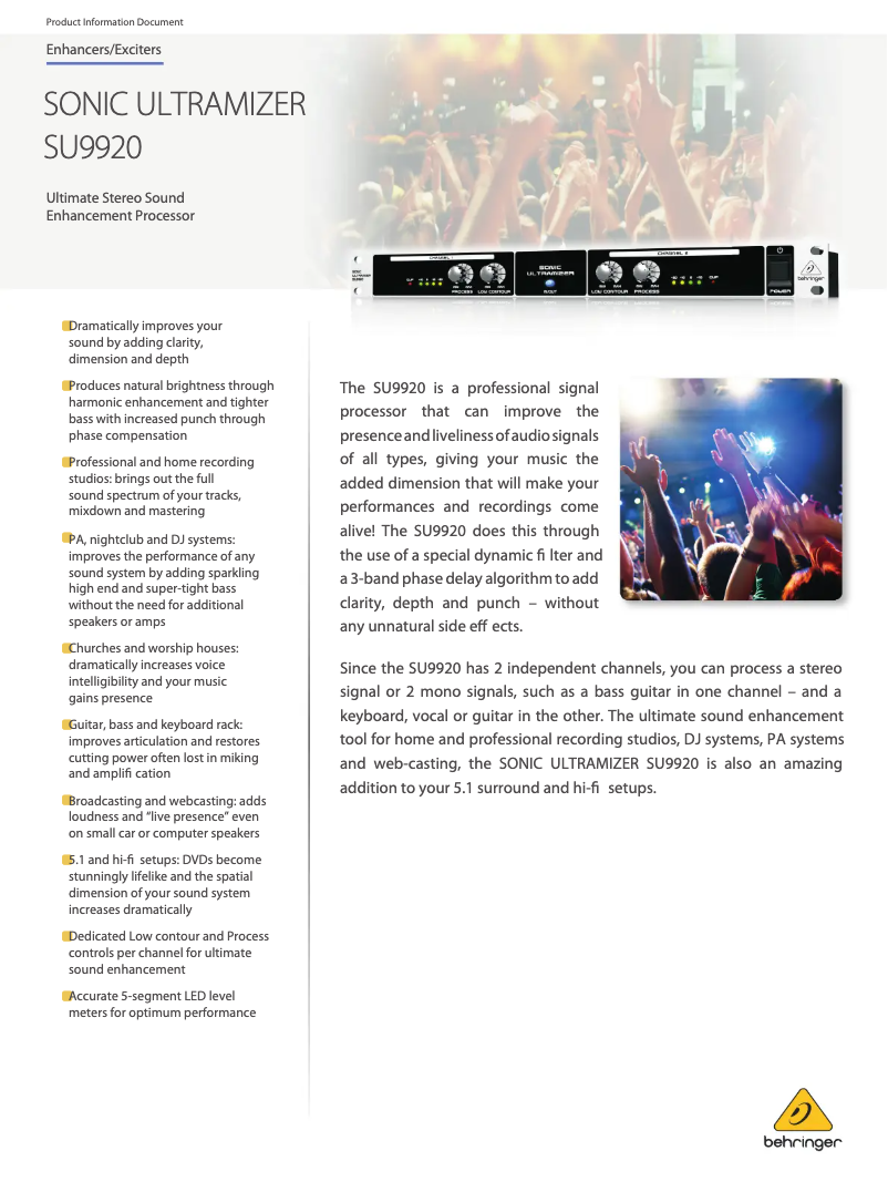 Page 1 de la notice Fiche technique Behringer Sonic Ultramizer SU9920