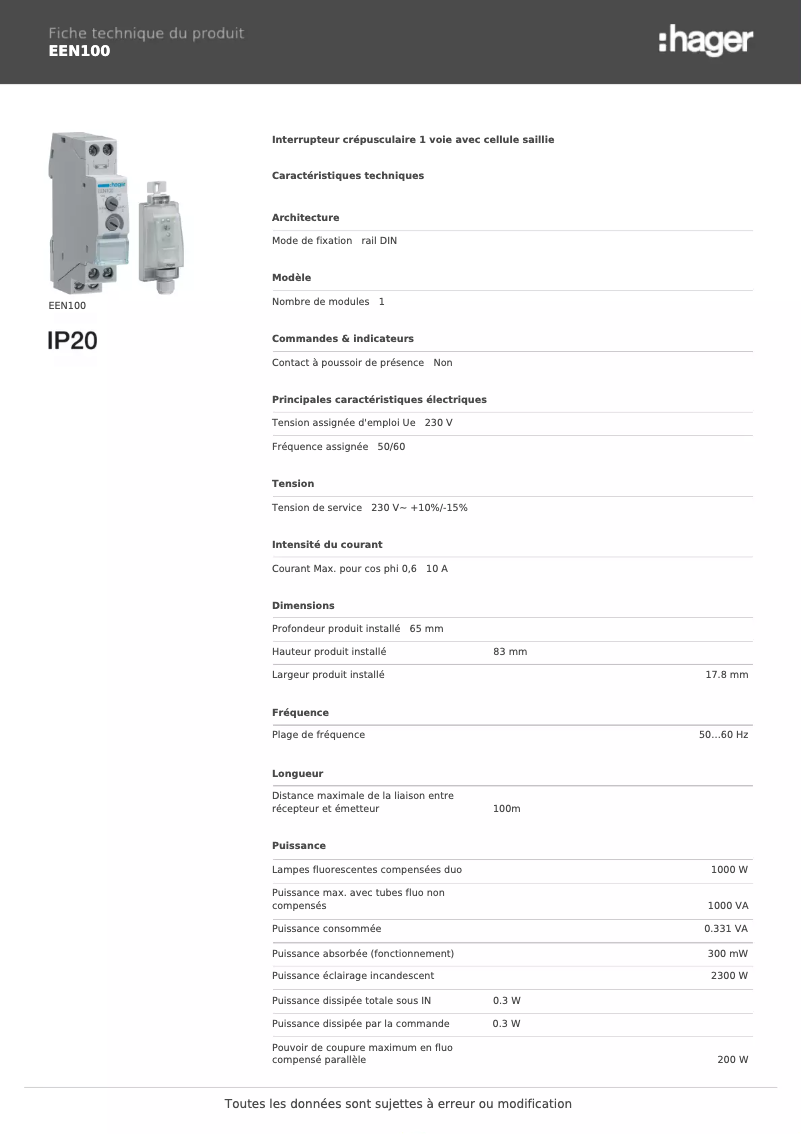 Image de la première page du manuel de l'appareil EEN100
