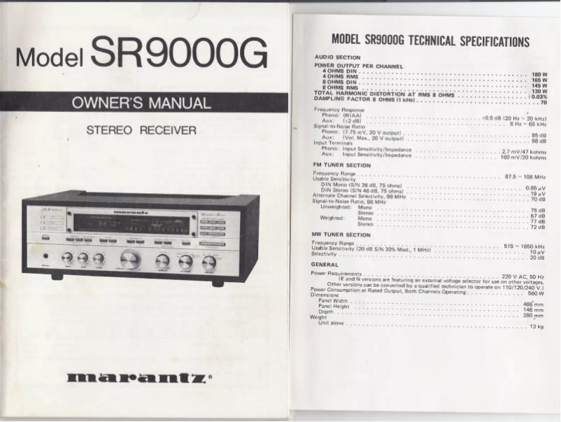 Image de la première page du manuel de l'appareil SR-9000