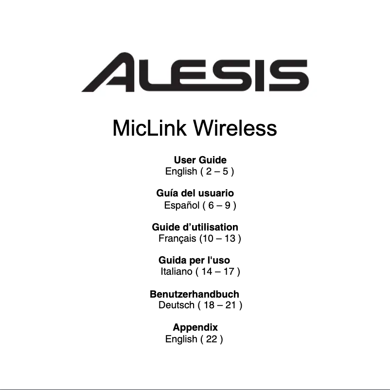 Page n°1 - Manuel utilisateur Alesis MicLink Wireless