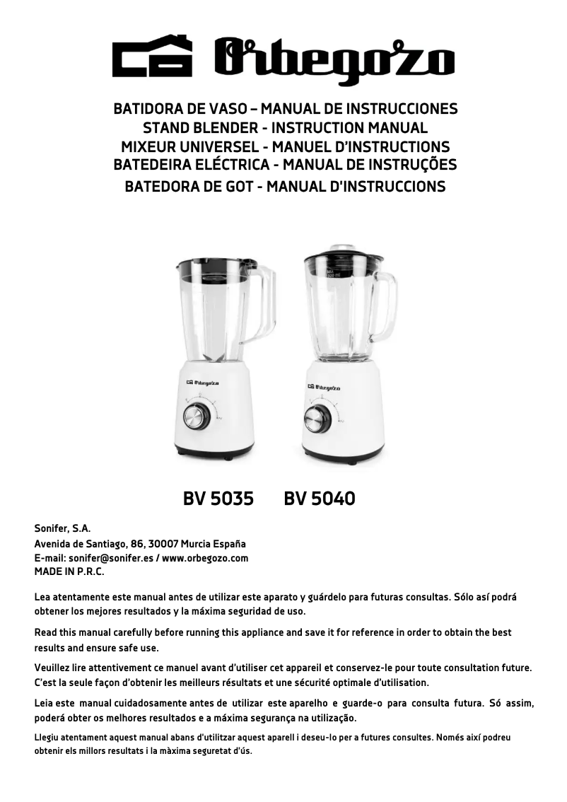 Page 1 de la notice Manuel utilisateur Orbegozo BV 5035