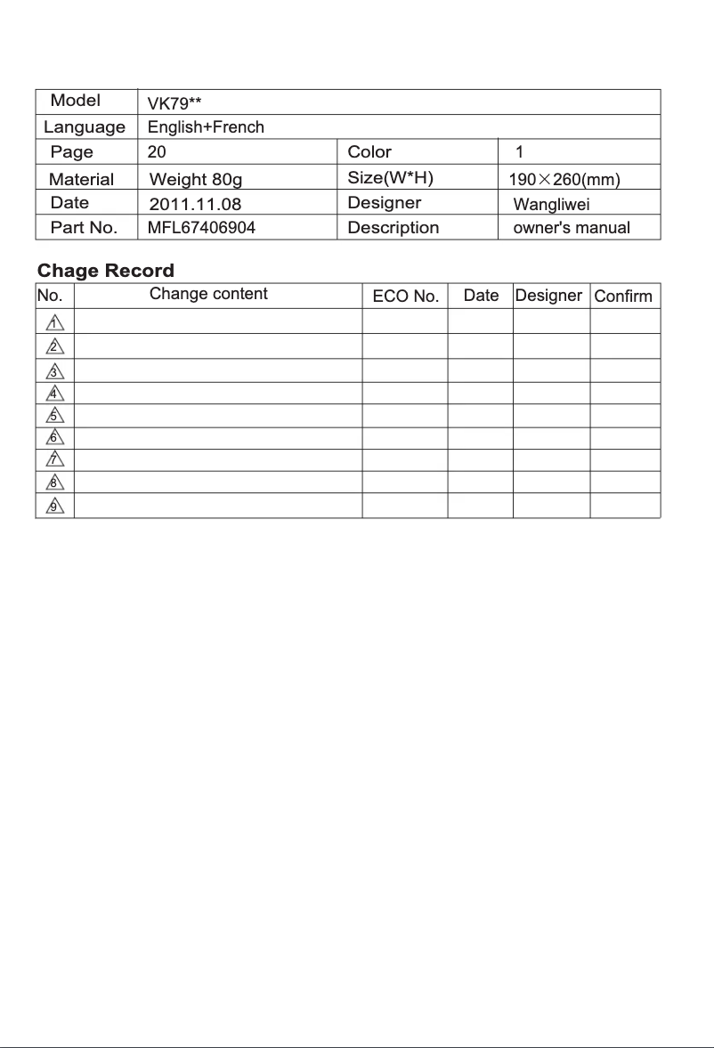 Page 1 de la notice Manuel utilisateur LG VC9060CL